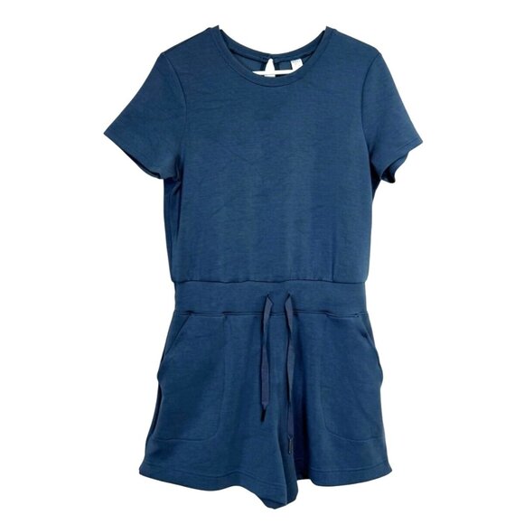 Spanx Air Luxe Short Sleeve Romper With Drawstring Waist Blue Womens Size M - Picture 2 of 8